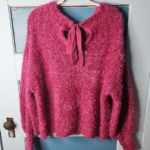 Cato Women's Fuzzy Magenta Sweater with Bow Accent 18/20 W